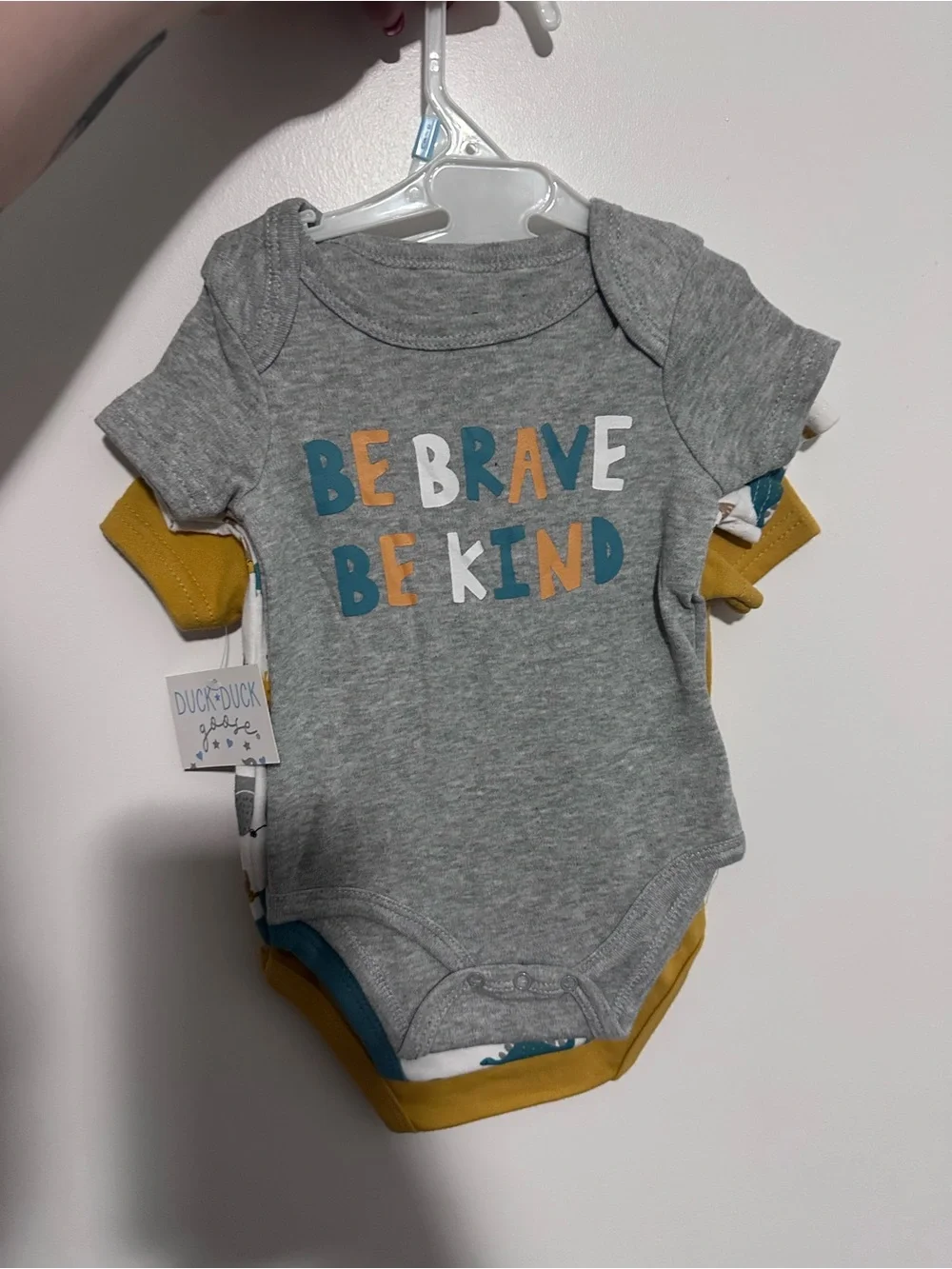 Mustard Short-Sleeve Baby One-Piece with Elephant 